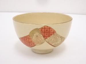 京焼　清鳳造　色絵結び熨斗茶碗